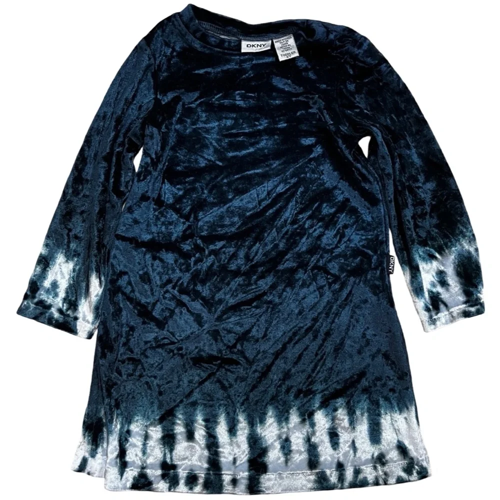 DKNY velvety blue dress with‎ tie dye edges Toddler SIZE 2T